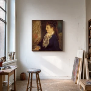 Framed print of Portrait of an Anonymous Model hanging on a wall in a furnished room