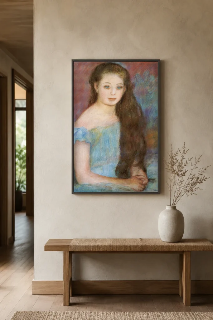 Framed print of Portrait of a Young Girl hanging on a wall in a furnished room