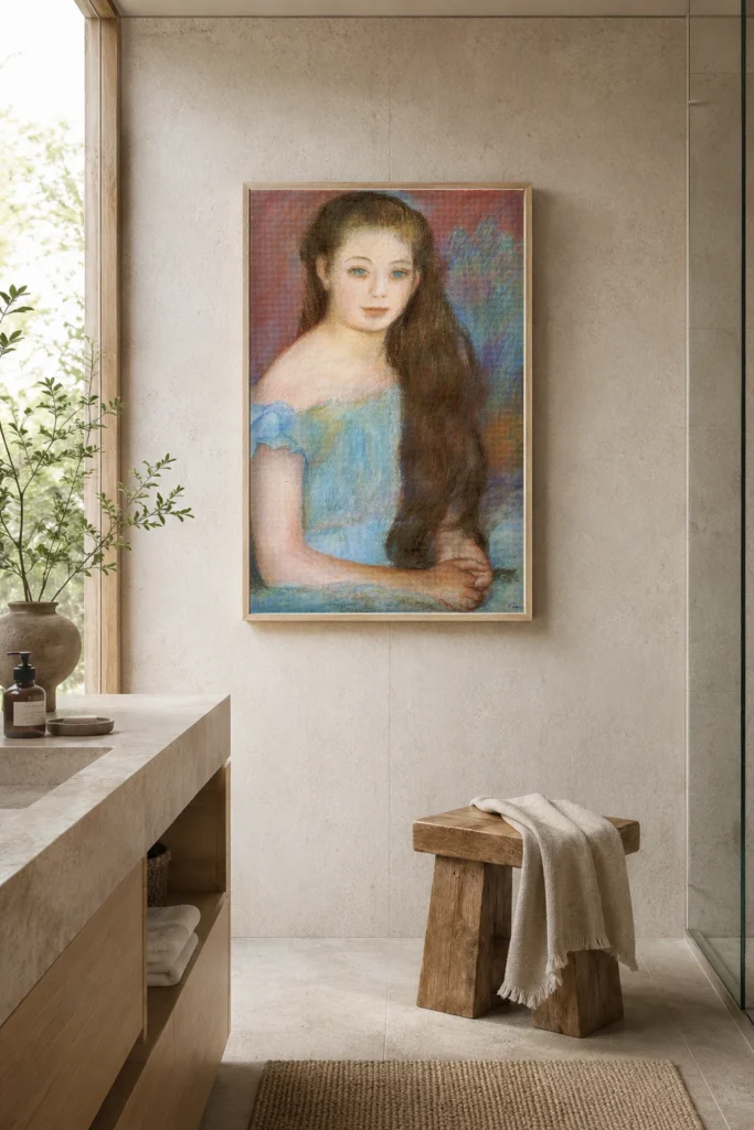 Framed print of Portrait of a Young Girl hanging on a wall in a furnished room