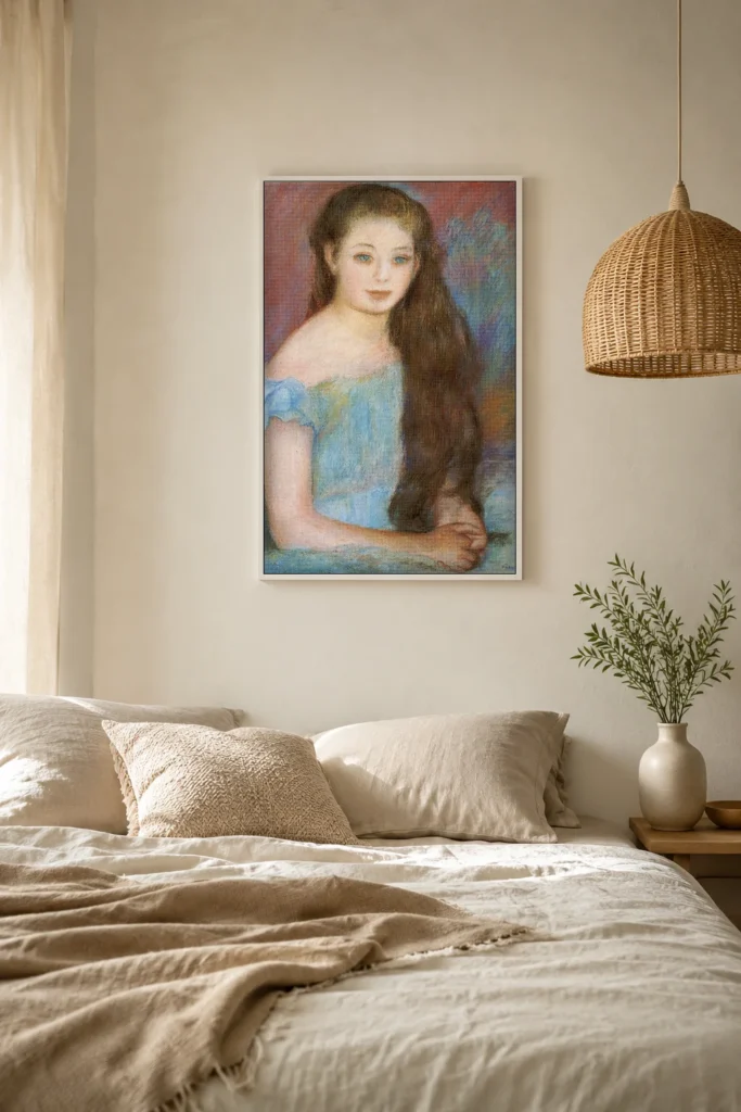 Framed print of Portrait of a Young Girl hanging on a wall in a furnished room