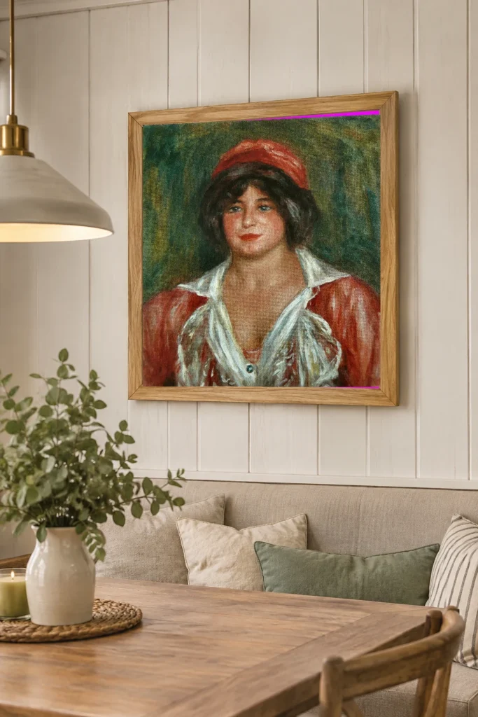 Framed print of Portrait of Colonna Romano hanging on a wall in a furnished room