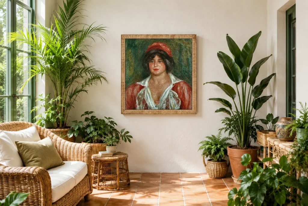 Framed print of Portrait of Colonna Romano hanging on a wall in a furnished room