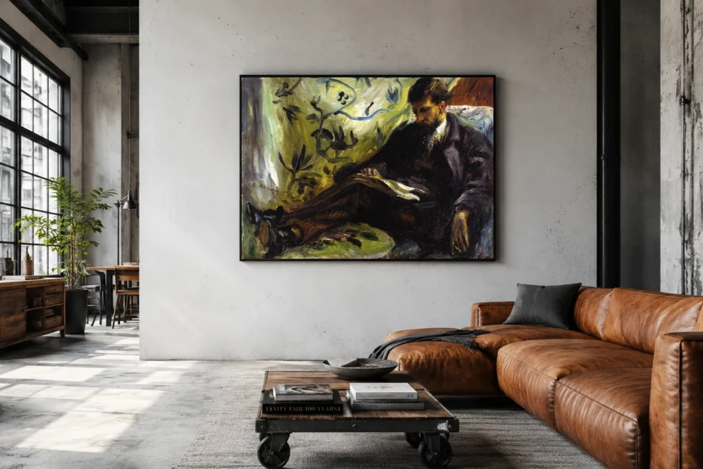 Framed print of Portrait of Edmond Maitre – The Reader hanging on a wall in a furnished room