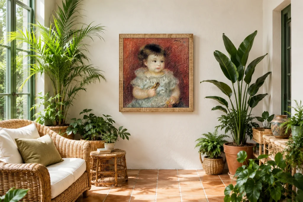 Framed print of Portrait of Lucien Daudet hanging on a wall in a furnished room