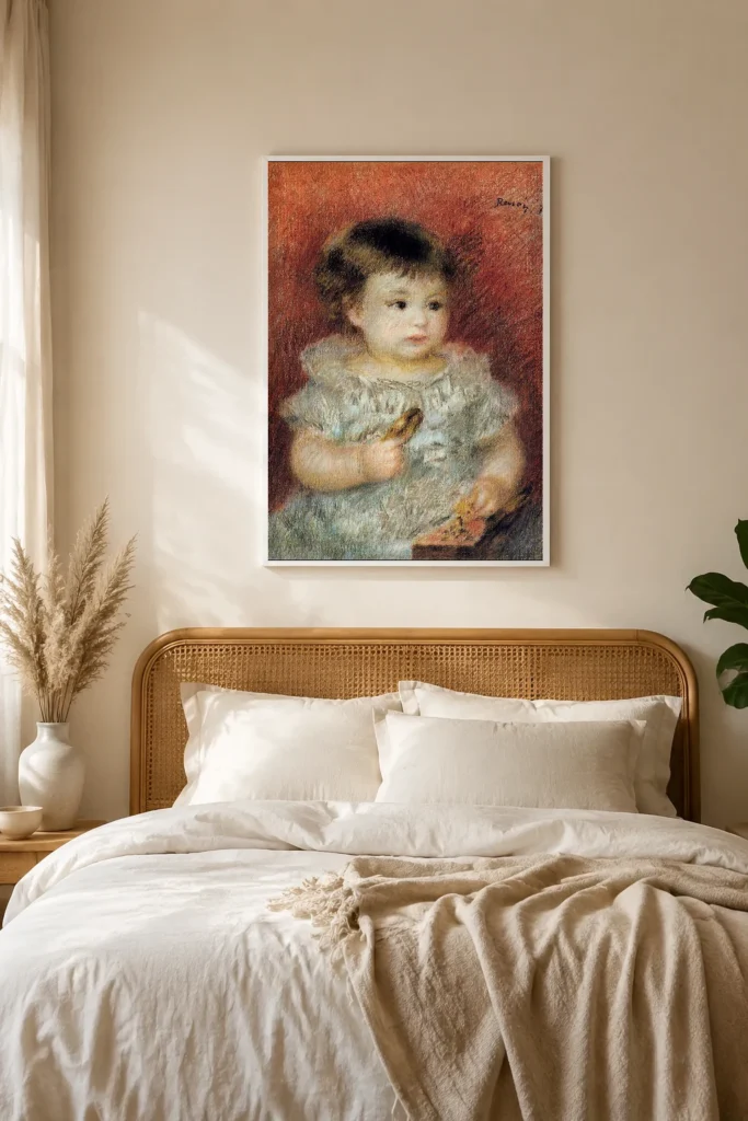 Framed print of Portrait of Lucien Daudet hanging on a wall in a furnished room