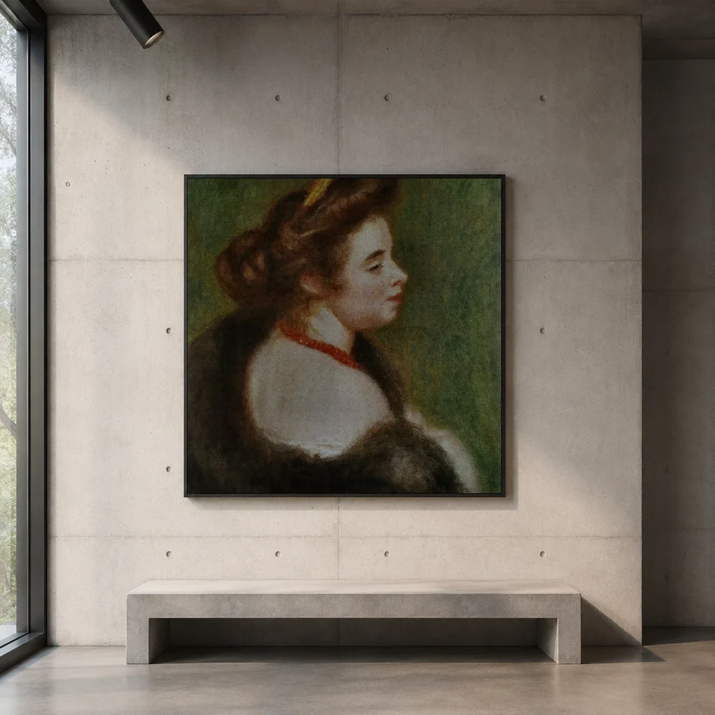 Framed print of Portrait of Marthe Denis hanging on a wall in a furnished room