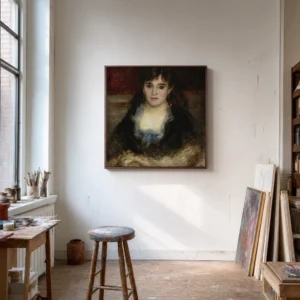Framed print of Portrait of Nini hanging on a wall in a furnished room