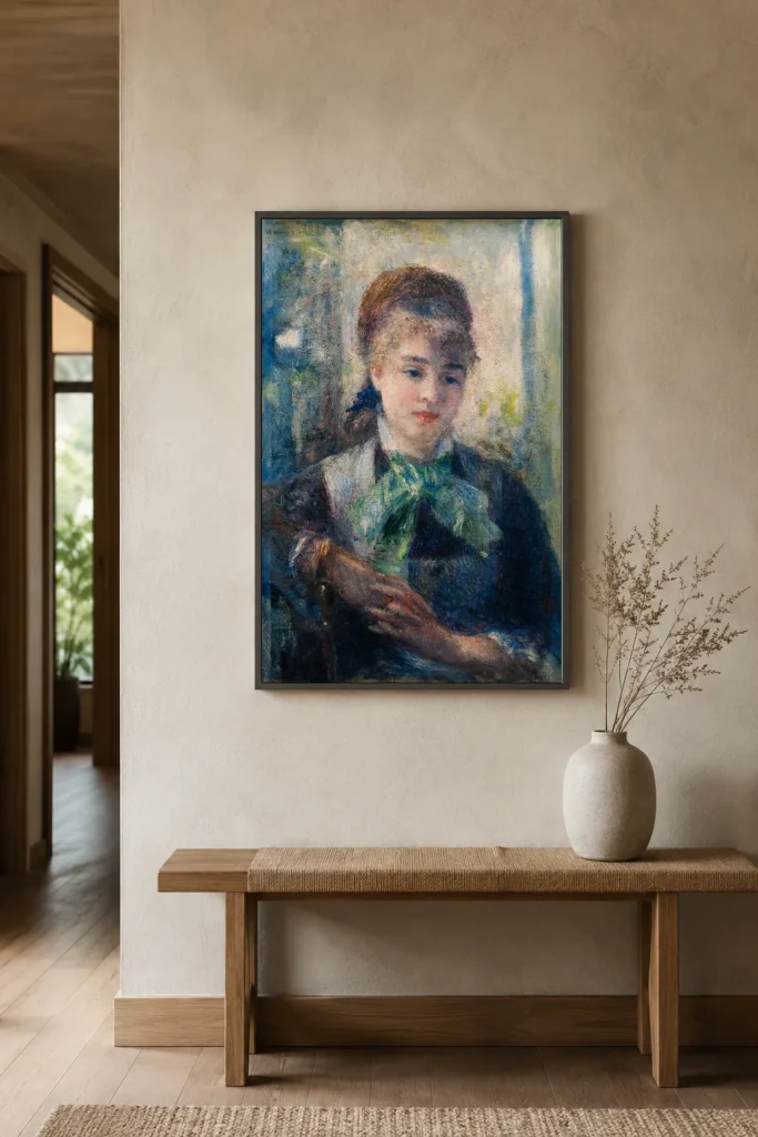 Framed print of Portrait of Nini Lopez hanging on a wall in a furnished room