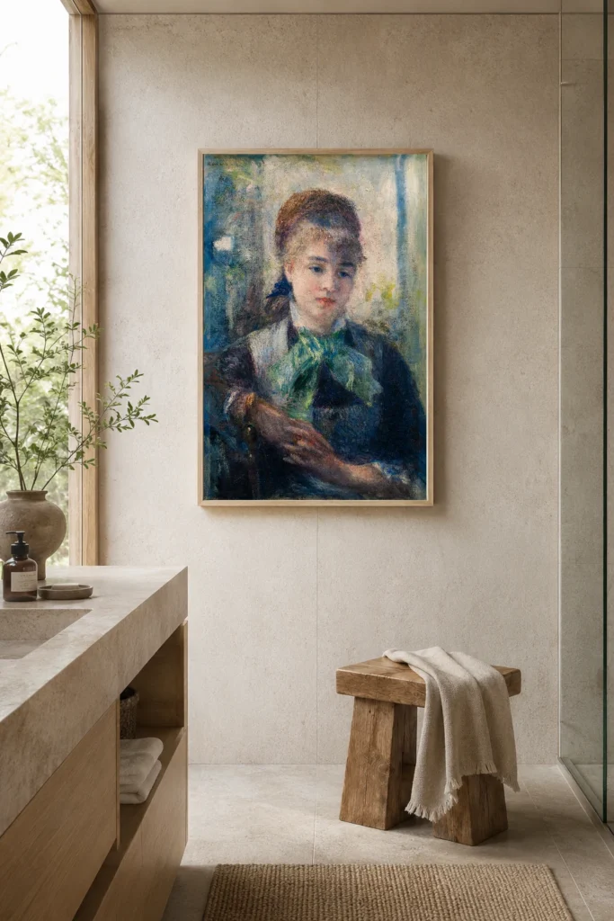 Framed print of Portrait of Nini Lopez hanging on a wall in a furnished room
