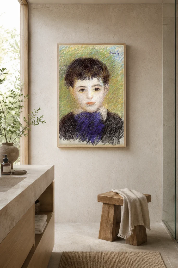 Framed print of Portrait of Pierre hanging on a wall in a furnished room