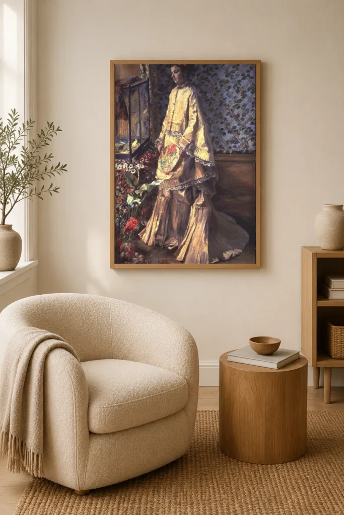 Framed print of Portrait de Rapha Maître hanging on a wall in a furnished room