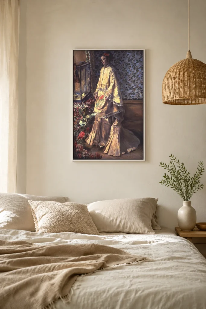 Framed print of Portrait de Rapha Maître hanging on a wall in a furnished room