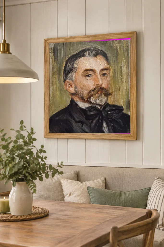 Framed print of Portrait de Stéphane Mallarmé hanging on a wall in a furnished room