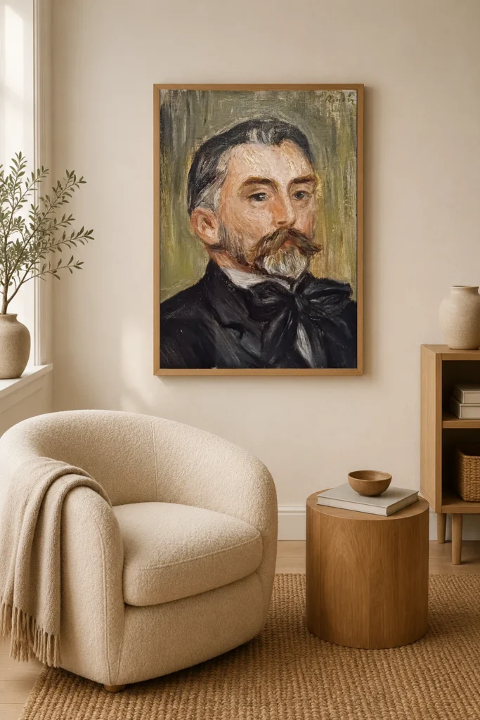 Framed print of Portrait de Stéphane Mallarmé hanging on a wall in a furnished room