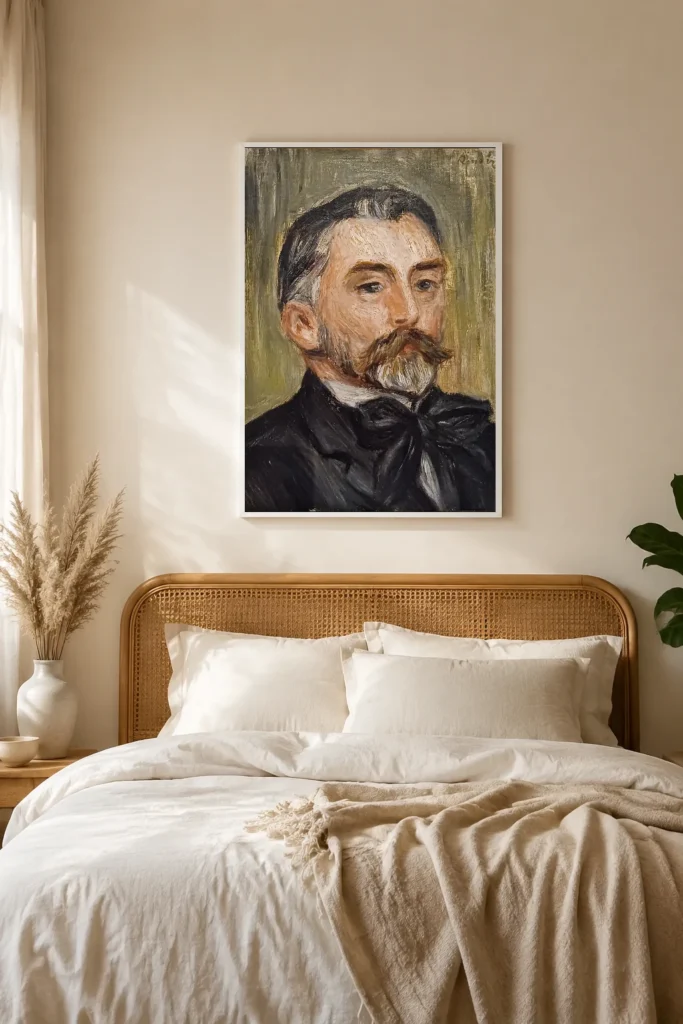 Framed print of Portrait de Stéphane Mallarmé hanging on a wall in a furnished room