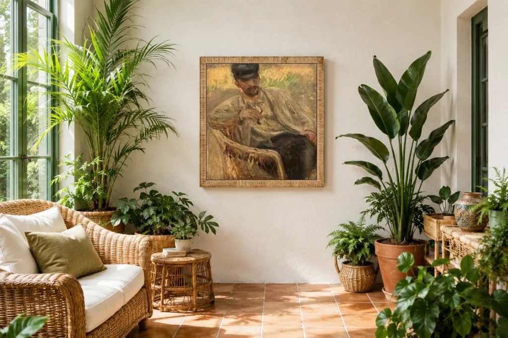 Framed print of Portrait of Victor-Henri Friedel hanging on a wall in a furnished room
