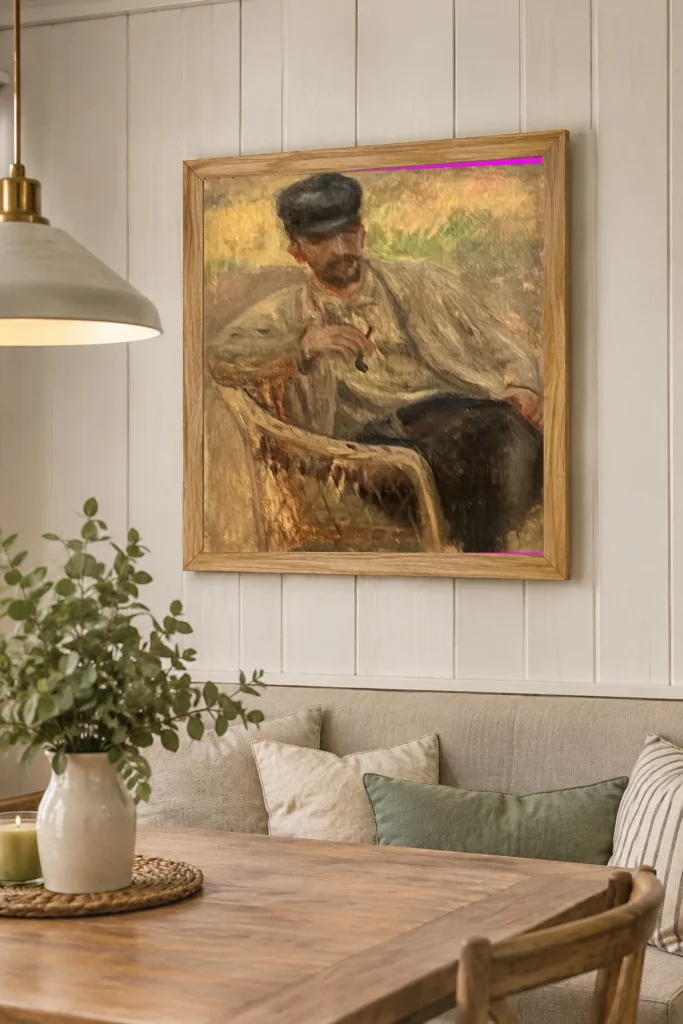 Framed print of Portrait of Victor-Henri Friedel hanging on a wall in a furnished room
