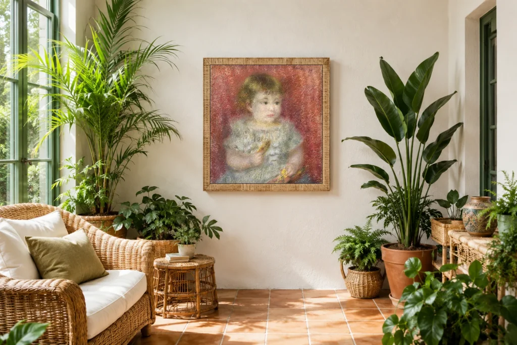 Framed print of Portrait of a Baby (Lucien Daudet) hanging on a wall in a furnished room