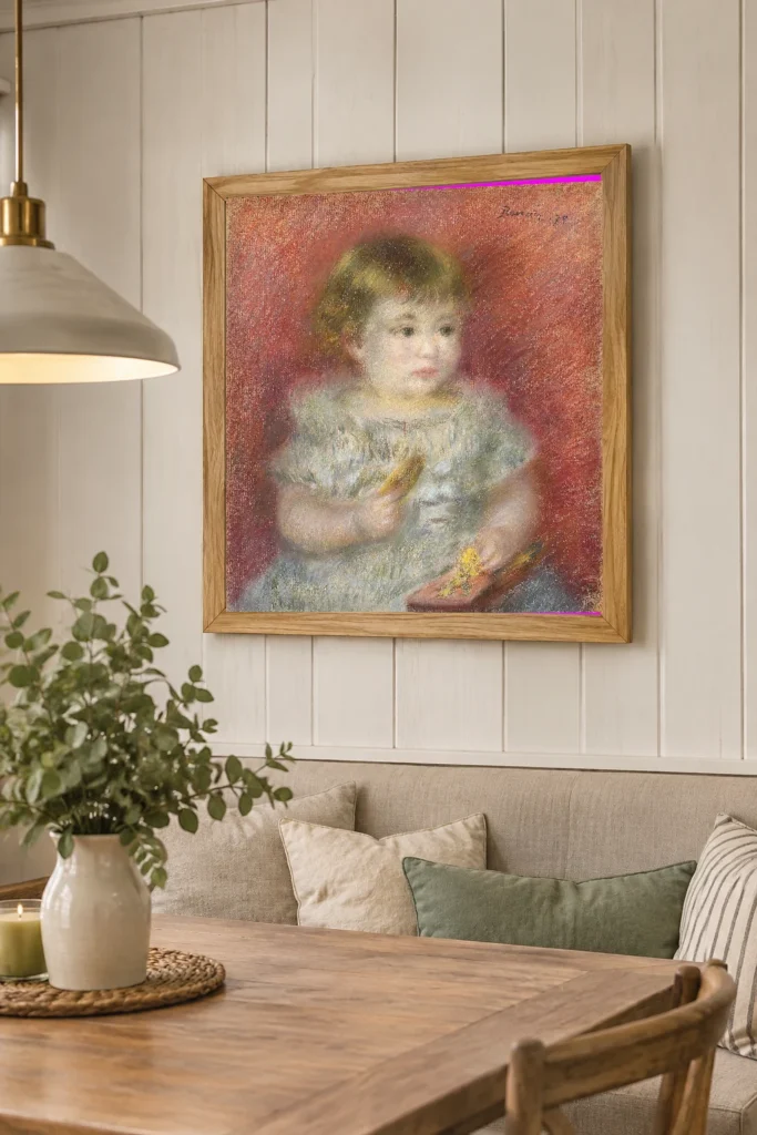 Framed print of Portrait of a Baby (Lucien Daudet) hanging on a wall in a furnished room