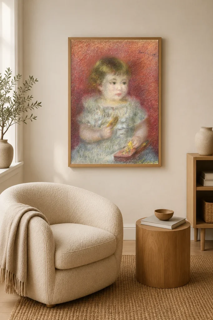 Framed print of Portrait of a Baby (Lucien Daudet) hanging on a wall in a furnished room