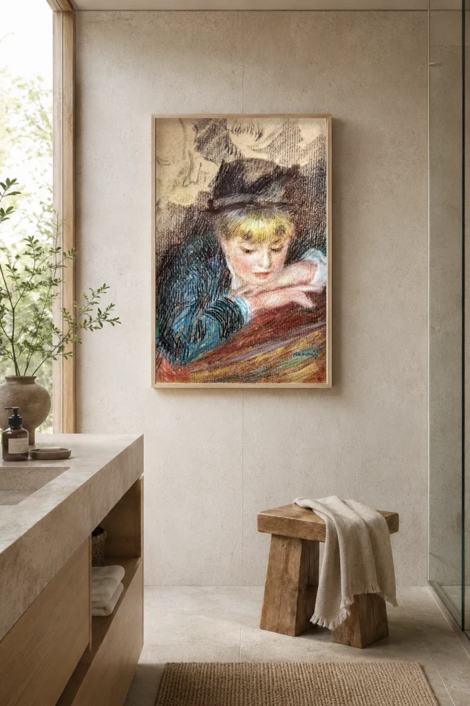 Framed print of Portrait of a Young Girl hanging on a wall in a furnished room