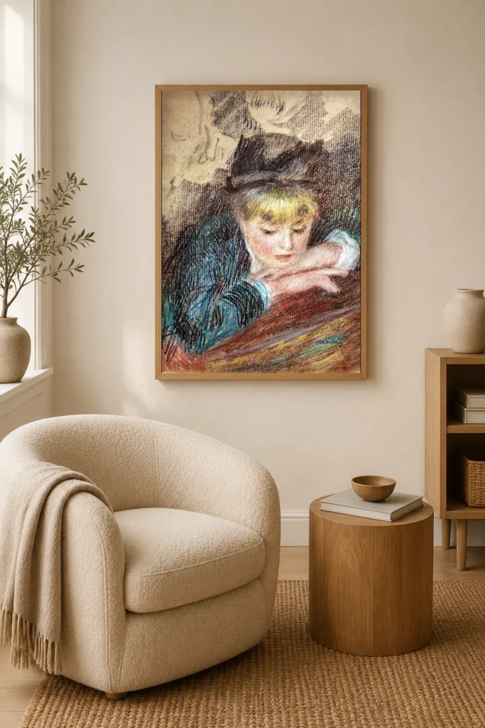 Framed print of Portrait of a Young Girl hanging on a wall in a furnished room