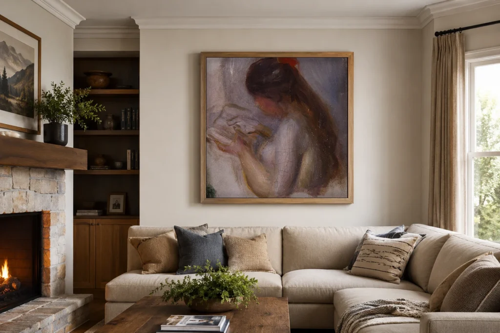 Framed print of Portrait of a Young Girl Reading hanging on a wall in a furnished room