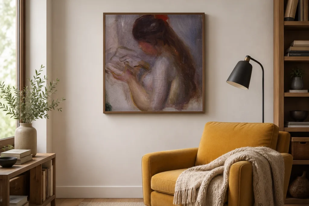 Framed print of Portrait of a Young Girl Reading hanging on a wall in a furnished room