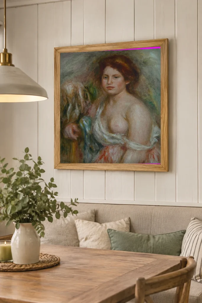 Framed print of Portrait of a Model, Bust-Length hanging on a wall in a furnished room