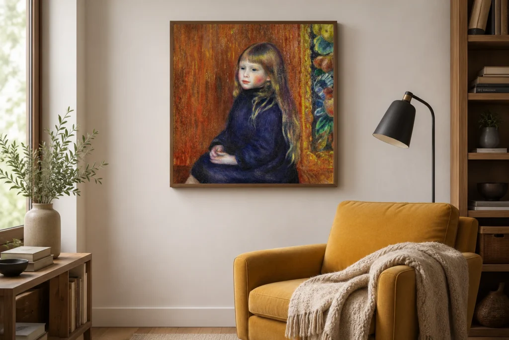 Framed print of Portrait of Edmond Renoir Jr. hanging on a wall in a furnished room
