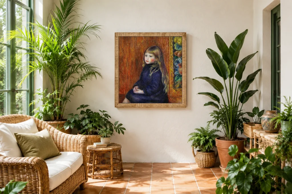 Framed print of Portrait of Edmond Renoir Jr. hanging on a wall in a furnished room