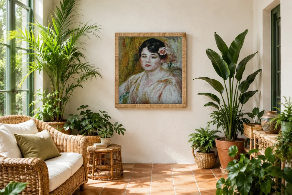 Framed print of Portrait of Adèle Besson hanging on a wall in a furnished room