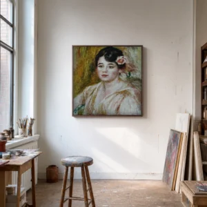 Framed print of Portrait of Adèle Besson hanging on a wall in a furnished room