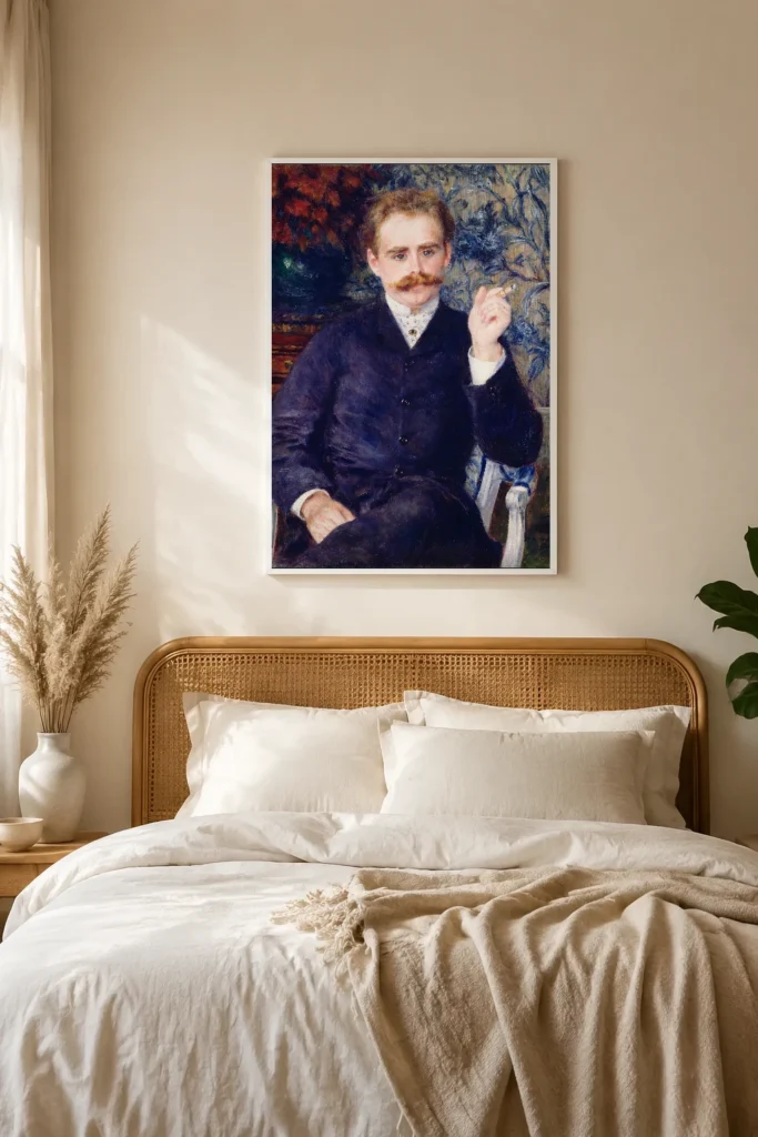 Framed print of Portrait of Albert Cahen d’Anvers hanging on a wall in a furnished room