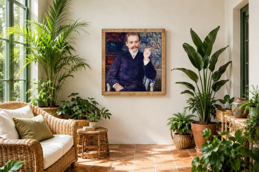 Framed print of Portrait of Albert Cahen d’Anvers hanging on a wall in a furnished room