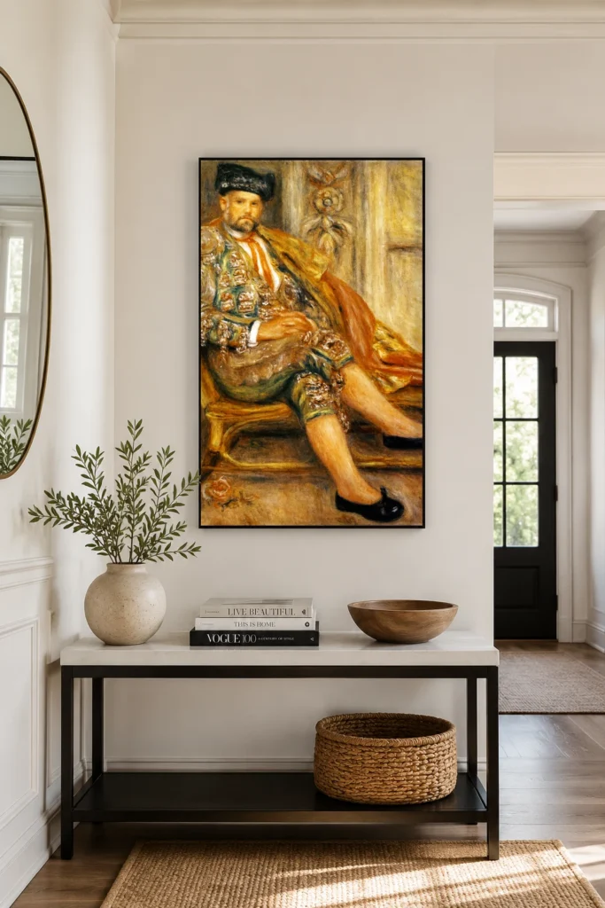 Framed print of Portrait of Ambroise Vollard hanging on a wall in a furnished room