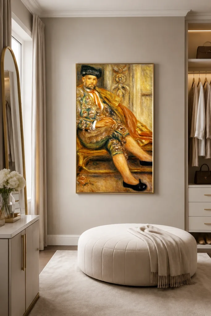 Framed print of Portrait of Ambroise Vollard hanging on a wall in a furnished room