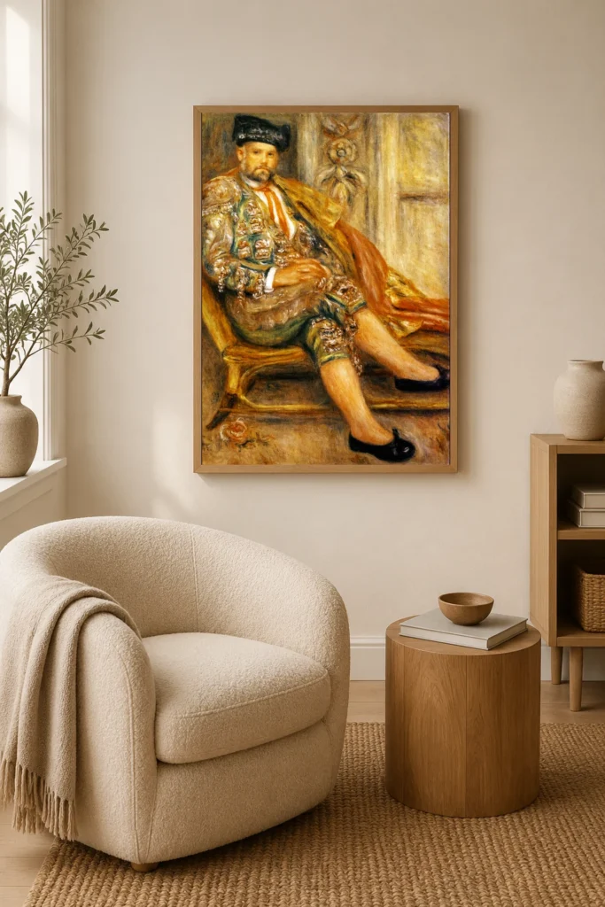 Framed print of Portrait of Ambroise Vollard hanging on a wall in a furnished room