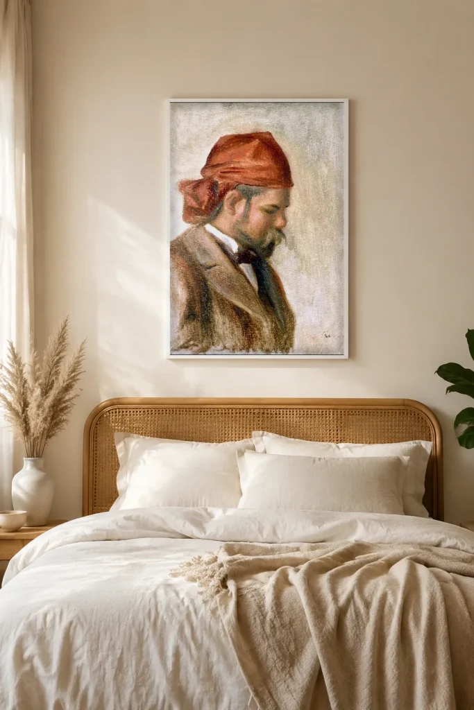 Framed print of Portrait of Ambroise Vollard in a Red Headscarf hanging on a wall in a furnished room