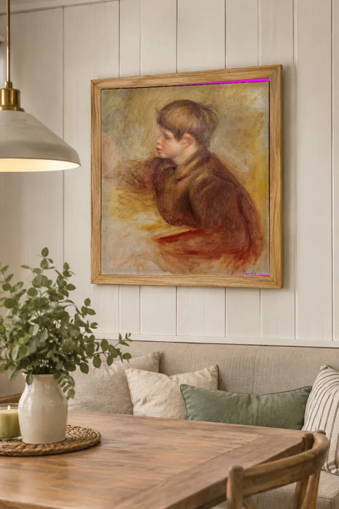 Framed print of Portrait of Claude Renoir Painting hanging on a wall in a furnished room
