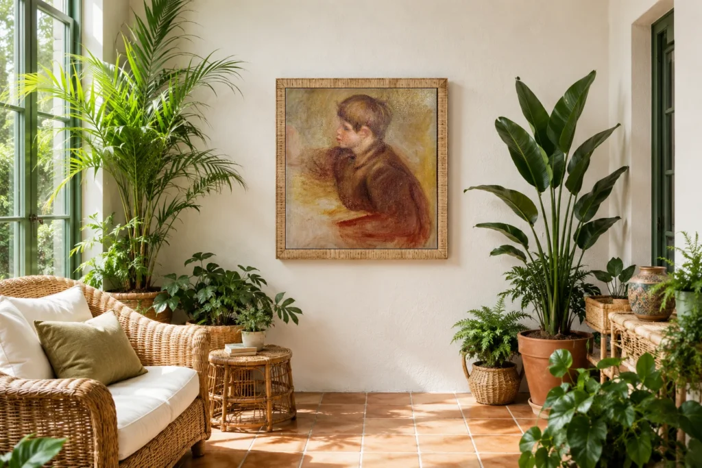 Framed print of Portrait of Claude Renoir Painting hanging on a wall in a furnished room