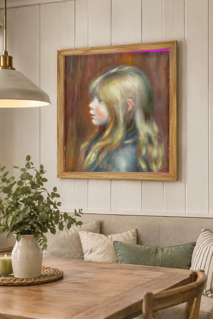 Framed print of Portrait of Edmond Renoir hanging on a wall in a furnished room