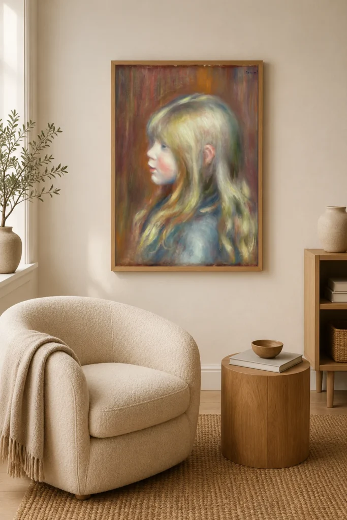 Framed print of Portrait of Edmond Renoir hanging on a wall in a furnished room