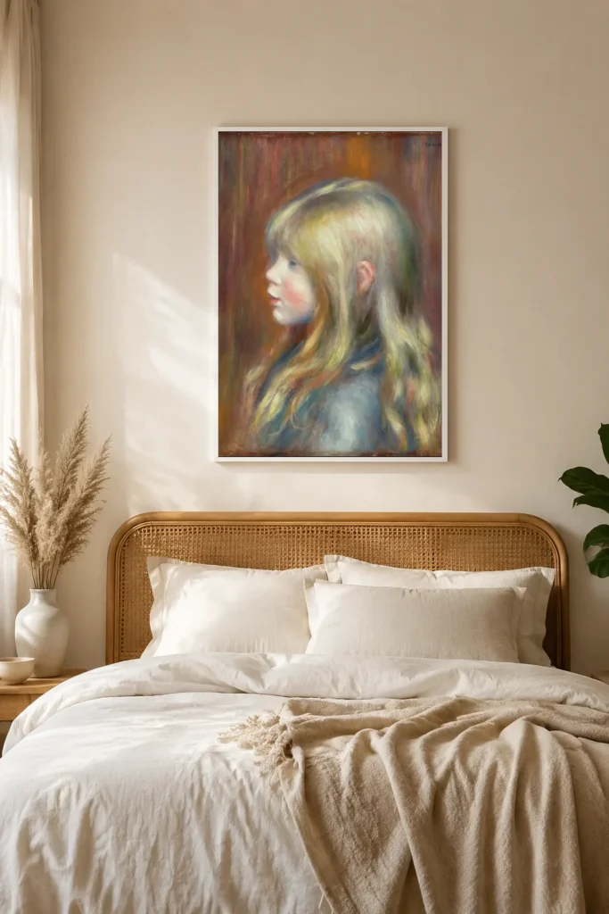 Framed print of Portrait of Edmond Renoir hanging on a wall in a furnished room