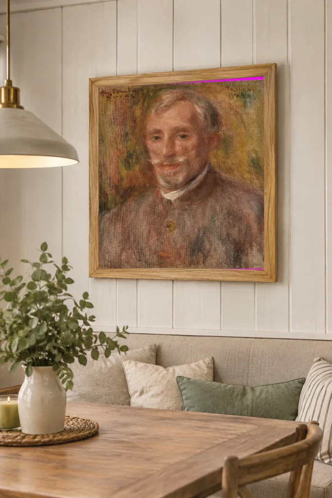Framed print of Portrait of Félix Hippolyte-Lucas hanging on a wall in a furnished room