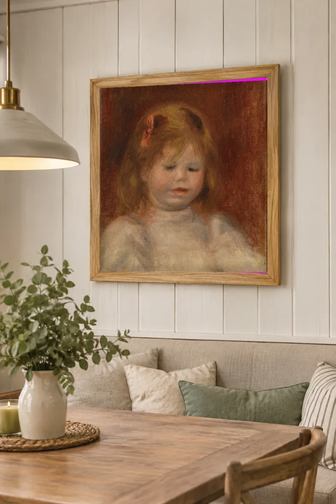 Framed print of Portrait of Jean Renoir (Portrait de Jean Renoir) hanging on a wall in a furnished room