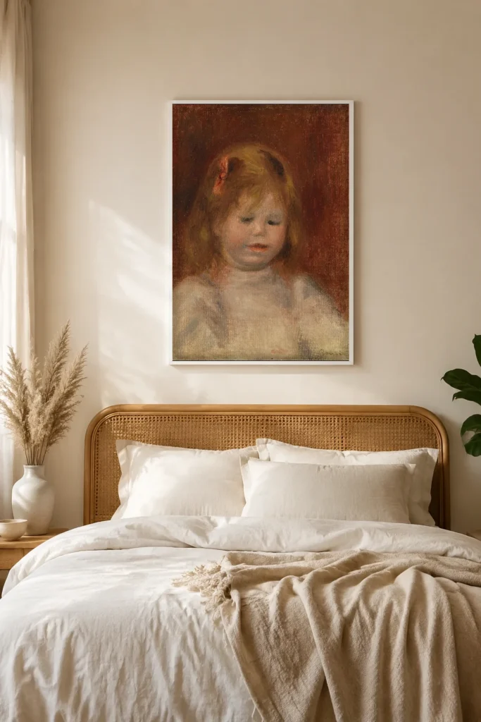 Framed print of Portrait of Jean Renoir (Portrait de Jean Renoir) hanging on a wall in a furnished room