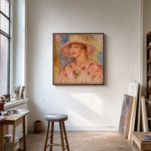 Framed print of Portrait of Lydia Audibert hanging on a wall in a furnished room