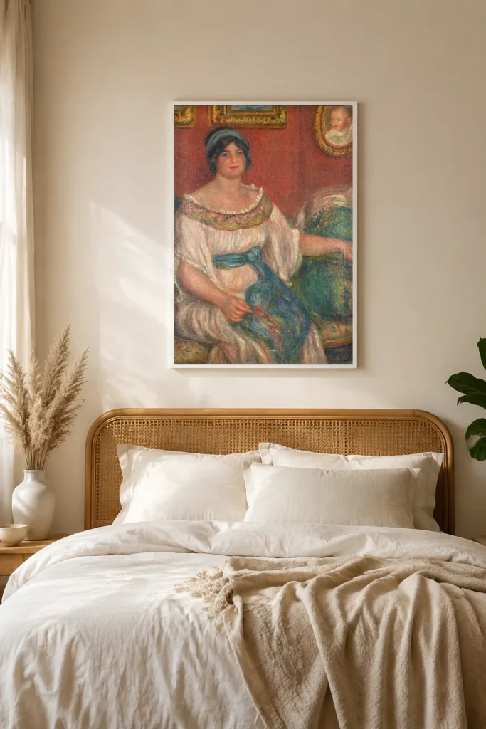 Framed print of Portrait of Madame Colonna Romano hanging on a wall in a furnished room