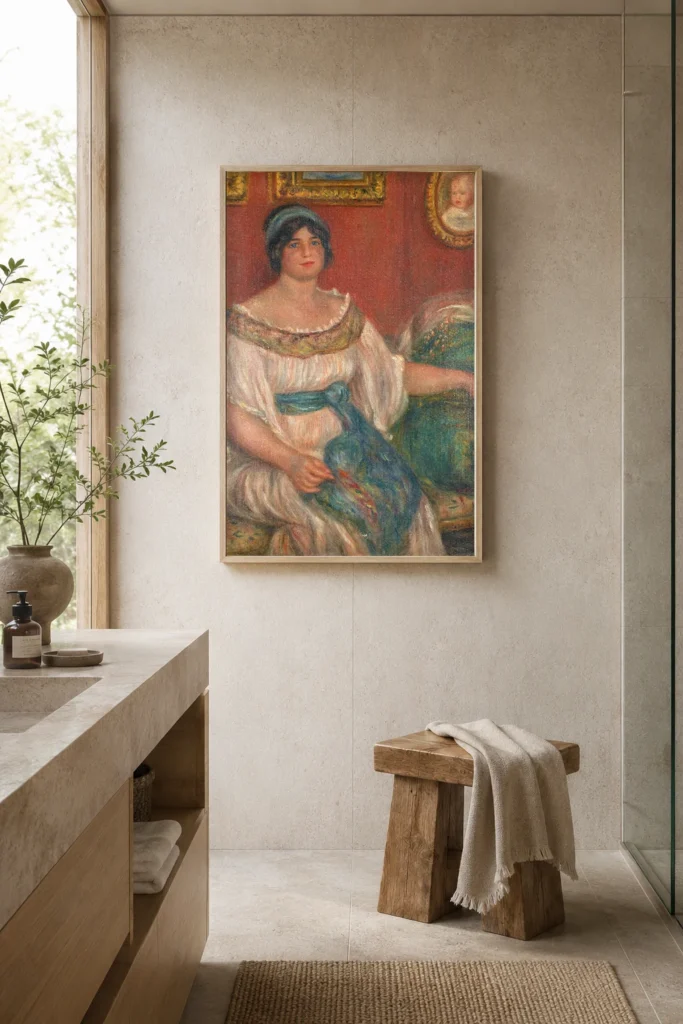 Framed print of Portrait of Madame Colonna Romano hanging on a wall in a furnished room